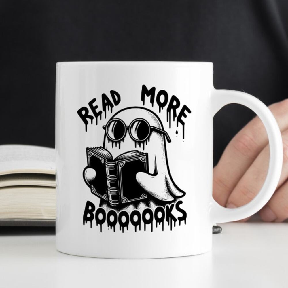 Read More Booooks 15 oz Coffee Mug Funny Cute Gift White Mug Ghost Spooky R40
